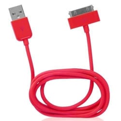 CABLE USB rouge pour iPhone 3, 3gs, 4, 4S et iPod touch 2, 3, 4 et iPad 1, 2, 3
